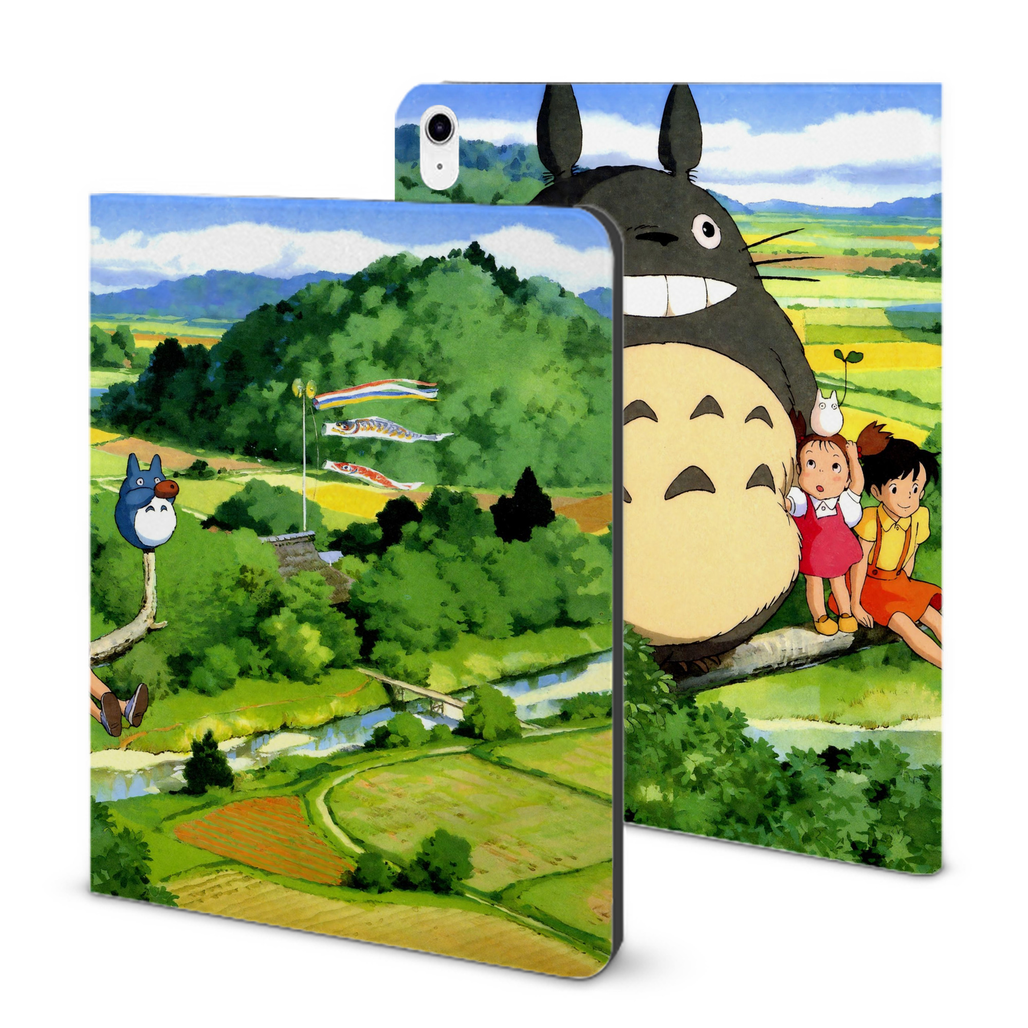 （画像用） となりのトトロ 草壁メイ 草壁サツキ My Neighbor Totoro Satsuki Kusakabe Mei Kusakabe IPad ケース ブック型 PUレザー TPU 耐衝撃 軽量 薄型 ペン収納なし 全面保護 IPad 各モデル対応
